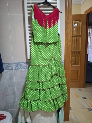 Vestido Flamenco Verde Lunares blancos