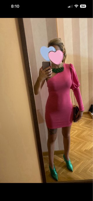 Vestido fiesta rosa manga abullonada