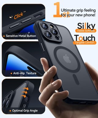 Cover Magnetica per iPhone 14 Pro, Compatibile con MagSafe, Cover Posteriore Opaca Traslucida, Nero
