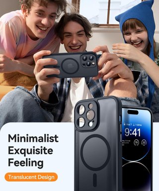 Cover Magnetica per iPhone 14 Pro, Compatibile con MagSafe, Cover Posteriore Opaca Traslucida, Nero