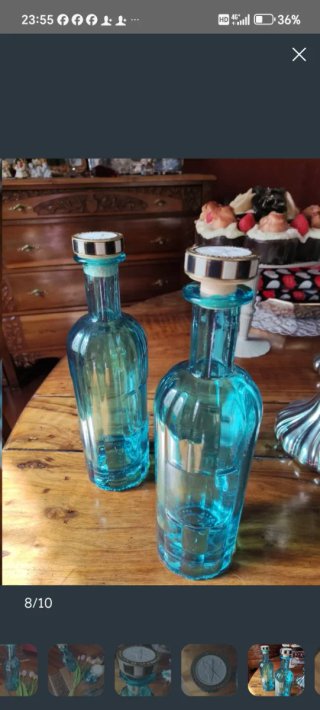 Set 2 bottiglie vetro azzurro