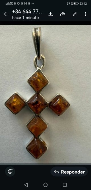 Colgante Cruz Plata y Ámbar