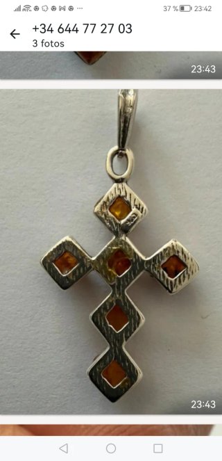 Colgante Cruz Plata y Ámbar