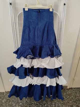 Falda flamenca volantes azul y blanco
