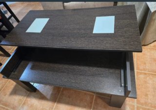 Mesa de salón baja madera y cristal
