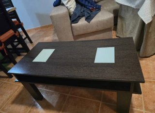Mesa de salón baja madera y cristal