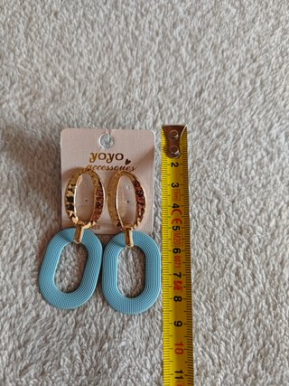 Pendientes grandes fiesta azul metal dorado largos