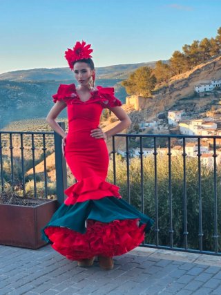 Vestido Flamenco Rojo y Verde