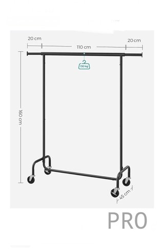 Perchero con ruedas, barra extensible