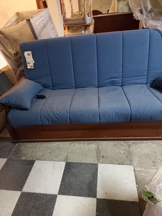 Sofá Cama Azul Tela y Madera