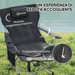 Sedia da Campeggio Pieghevole e Reclinabile con Po