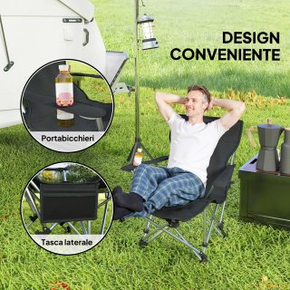 Sedia da Campeggio Pieghevole e Reclinabile con Po