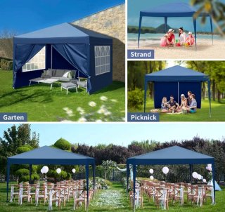 Cenador Gazebo Azul Plegable 3x3m con laterales