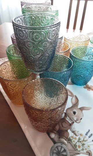 Set 12 Bicchieri Vetro Decorati Multicolore