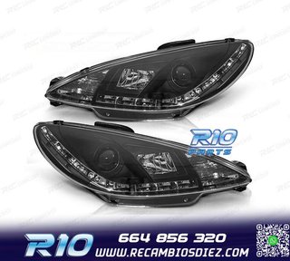 FAROS PEUGEOT 206 98-08 LUZ DIURNA REAL LED FONDO NEGRO