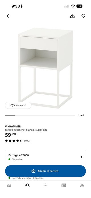 Mesita de noche VIKHAMMER IKEA blanco