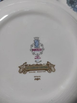 6 Platos Llanos y 2 Postre Flores Azules Pontesa