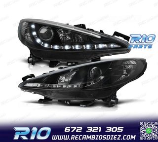 FAROS PEUGEOT 207 06-12 LUZ DIURNA LED FONDO NEGRO