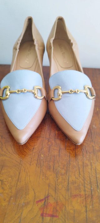 Décolleté Fabrica Veneta Pelle Beige/Blu 36.5