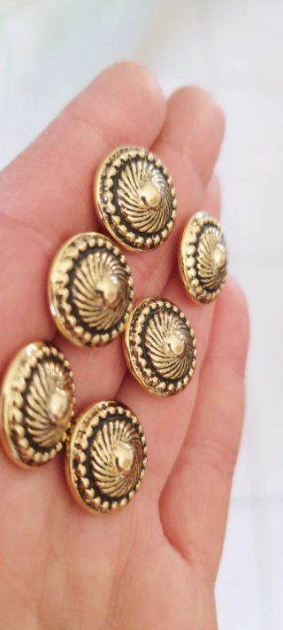6 bottoni gioiello vintage metallo dorato 1,8 cm