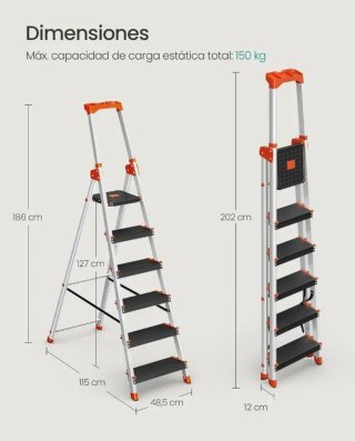 SONGMICS Escalera de 6 Peldaños, Escalera de Aluminio