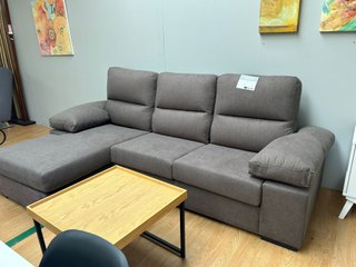 Sofá Chaiselongue Reversible Tela Marrón/Gris