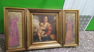 Icono religioso plata metal madera