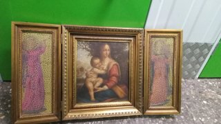 Icono religioso plata metal madera