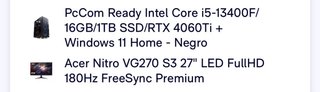 PC GAMING+MONITOR 180Hz – RTX 4060 Ti + i5 13400F