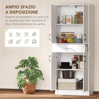 Alto Armario de Cocina, Mueble Despensa Con 2 Armarios y Gran Cajón, Mueble de Cocina Con Estantes Regulables, para Comedor, Sala de Estar, Salón, 70.8X34X180 Cm, Blanco