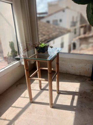Tavolo ausiliario in legno e vetro