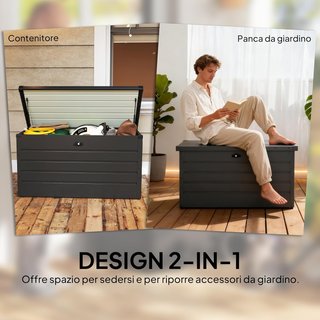 Banca Baúl Contenedor De Jardín Con Llave, Caja Moderna De Acero, Gris, 120X62X62Cm