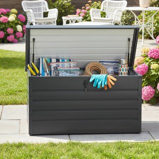 Banca Baúl Contenedor De Jardín Con Llave, Caja Moderna De Acero, Gris, 120X62X62Cm