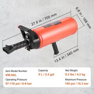 Asiento de Neumáticos, Blaster de Aire de 2.4 Gal/9 L, Blaster de Mano de 150 PSI, Herramienta Infladora de Neumáticos Portátil, Presión de Funcionamiento de 87-116 PSI para Reparación de Tractore...