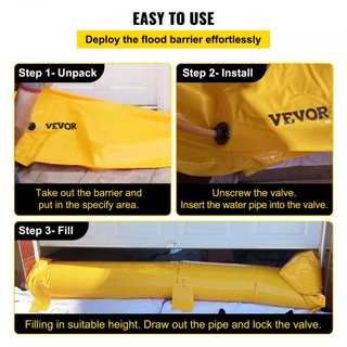 Bolsa de Inundación, 732 × 50.8 × 30.5 cm, Tubos de Desviación de Agua de PVC Reutilizables, Livianos con Excelente Efecto Impermeable Usados para Puertas, Garajes, Amarillo