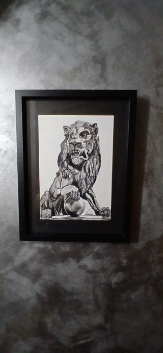 Cuadro Carboncillo León Marco Negro