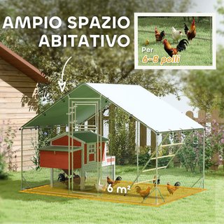 Gallinero para Gallinas de Exterior, 3X2X2 M 6 M² Recinto para 6-8 Gallinas de Acero Galvanizado, Jaula para Pollos con Techo Impermeable Anti-Uv Comedero Cerradura para Pequeños Animales Conejos ...