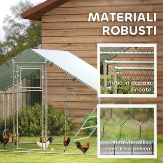 Gallinero para Gallinas de Exterior, 3X2X2 M 6 M² Recinto para 6-8 Gallinas de Acero Galvanizado, Jaula para Pollos con Techo Impermeable Anti-Uv Comedero Cerradura para Pequeños Animales Conejos ...