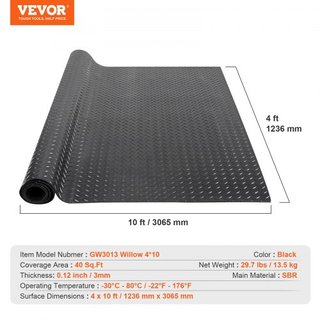 Rollo de Suelo de Goma con Patrón de Diamante, 3 mm x 4 ft x 10 ft, Alfombra para Garaje, Rollo de Goma SBR para Garaje, Fácil de Limpiar, Alfombra de Goma con Patrón de Diamante para Debajo de Co...