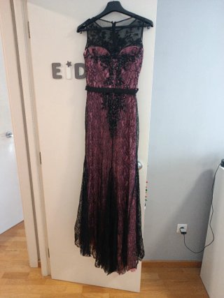 Vestido largo fiesta negro y rosa