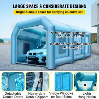 Tienda Inflable 999.2 x 498.5 x 399.3 cm Tienda Inflable de Spray Tienda Inflable para Pintura Cabina de Pintura para Autos Gran Estación de Trabajo Tela Oxford 210D Con 2 Ventiladores