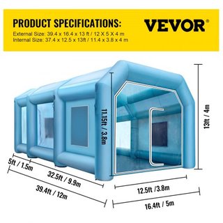 Tienda Inflable 999.2 x 498.5 x 399.3 cm Tienda Inflable de Spray Tienda Inflable para Pintura Cabina de Pintura para Autos Gran Estación de Trabajo Tela Oxford 210D Con 2 Ventiladores