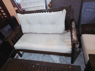 Conjunto jardín madera y tela beige
