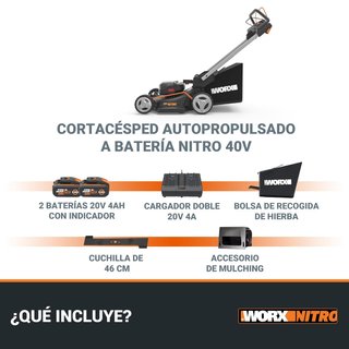 - WORX cortacésped eléctrico batería tracción