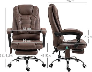 Silla de Oficina Masajeadora y Reclinable con 6 Puntos Vibrantes y Calefacción, Silla de Escritorio Ajustable en Altura, Marrón