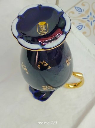 Brocca vintage in ceramica blu e oro