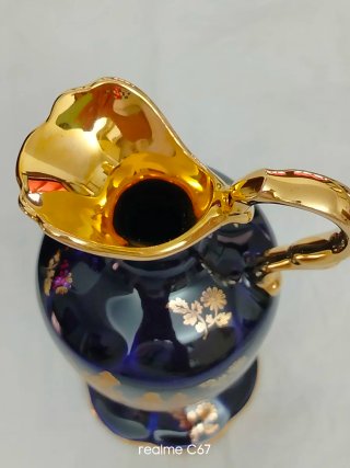 Brocca vintage in ceramica blu e oro