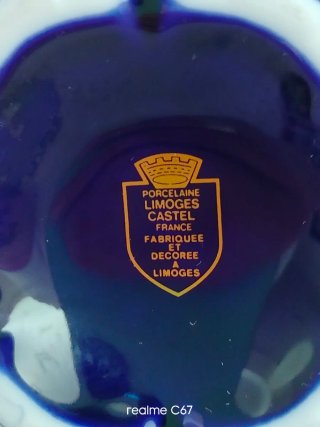 Brocca vintage in ceramica blu e oro
