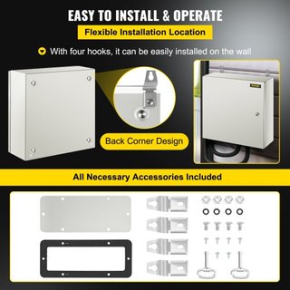 Caja Eléctrica de Acero NEMA, 50x50x15 cm Caja Eléctrica de Acero NEMA 4X, Impermeable y a Prueba de Polvo IP66, Caja de Junta Eléctrica para Uso Interior/Exterior, con Placa de Montaje