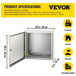 Caja Eléctrica de Acero NEMA, 50x50x15 cm Caja Eléctrica de Acero NEMA 4X, Impermeable y a Prueba de Polvo IP66, Caja de Junta Eléctrica para Uso Interior/Exterior, con Placa de Montaje